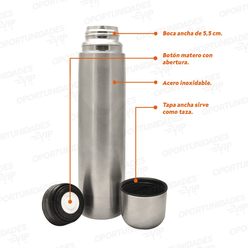 Termo bala con tapón metálico Inox – 1 Litro