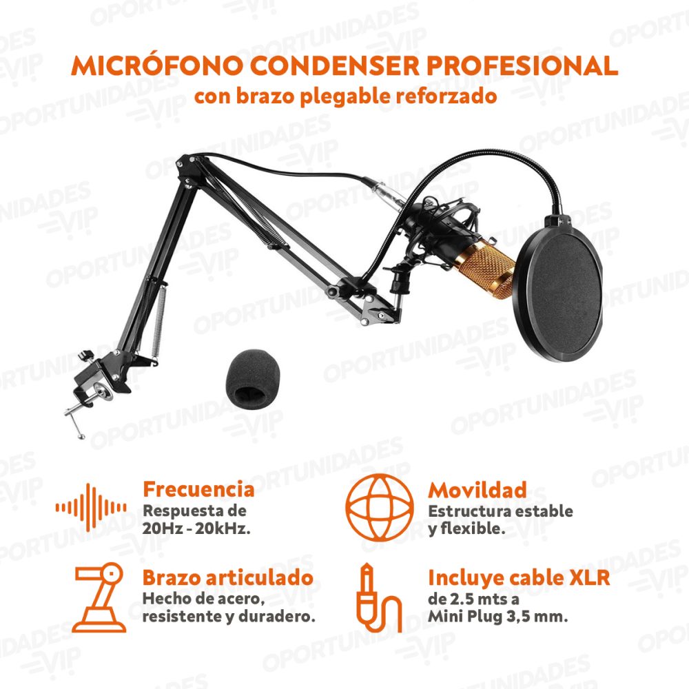 Microfono condenser profesional con brazo plegable