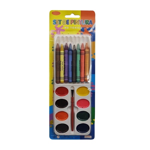 Mini set artístico de pinturas - Acuarelas, crayones y pincel