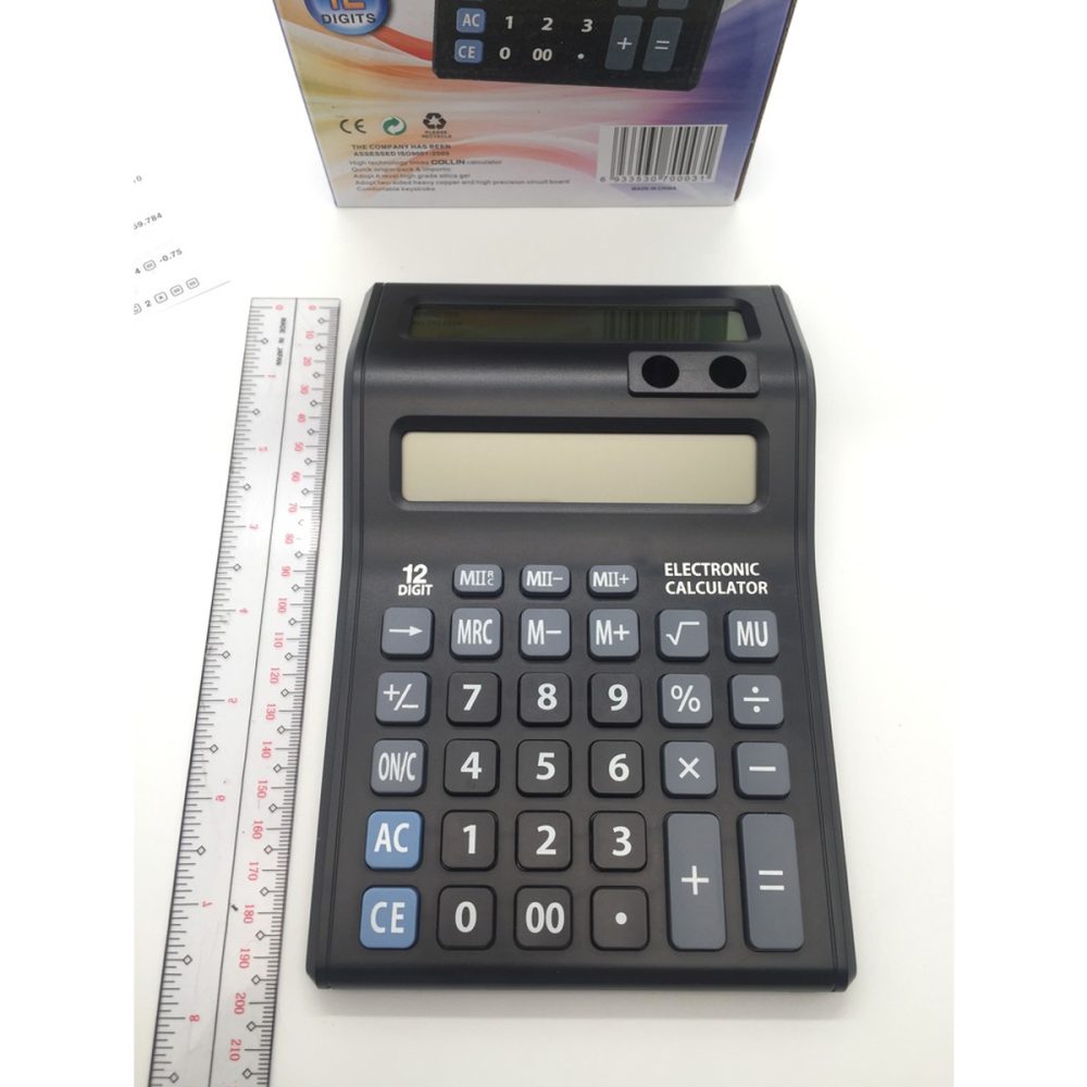 Calculadora doble pantalla 12 digitos con soporte de lapicera
