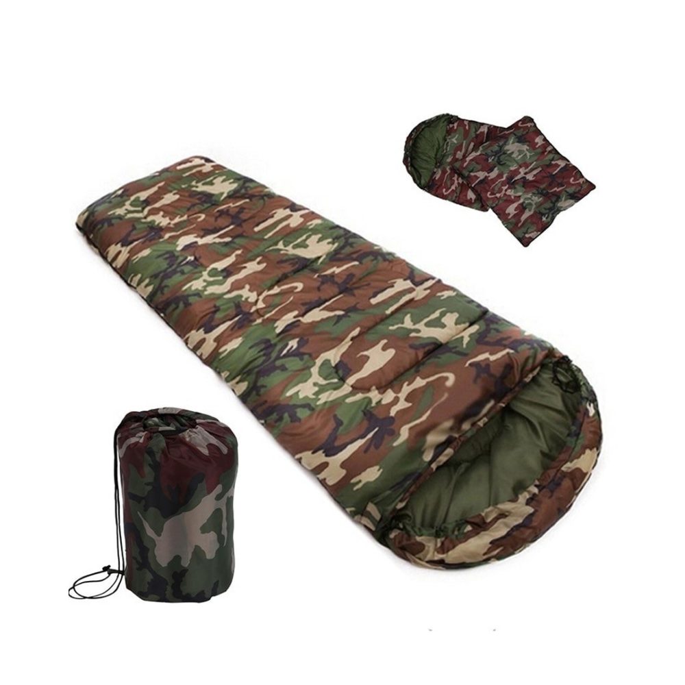 Bolsa de dormir rectangular camuflada con capucha y funda
