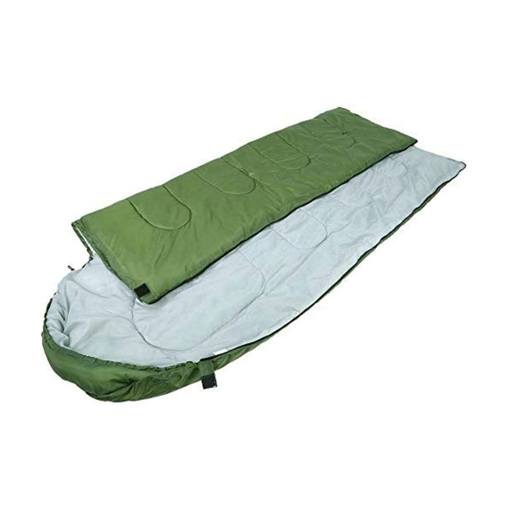 Bolsa de dormir verde de tela con capucha y funda