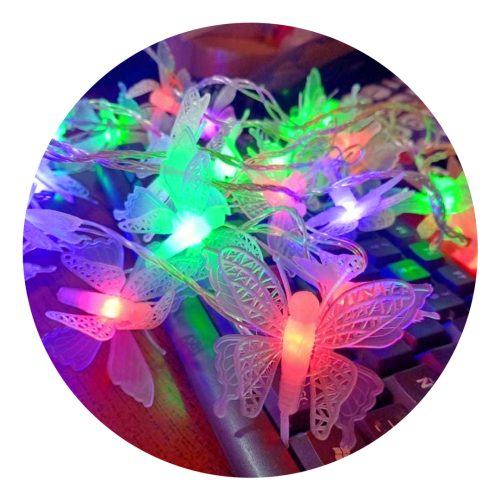 Guirnalda de mariposas transparentes con 28 luces led RGB - 5 mts 220V