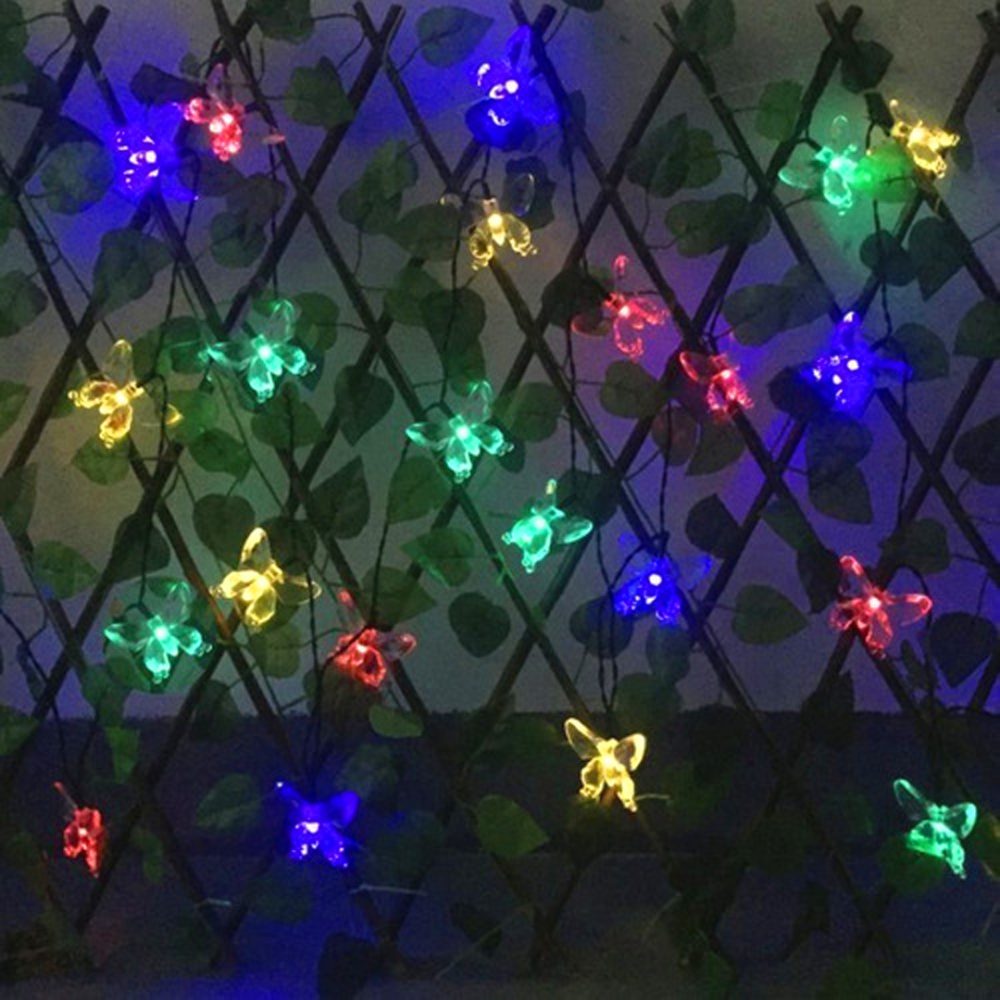 Guirnalda de mariposas transparentes con 28 luces led RGB - 5 mts 220V