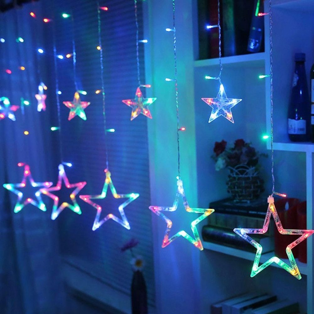 Guirnalda cortina de estrellas con luz led RGB - 3 mts a pilas