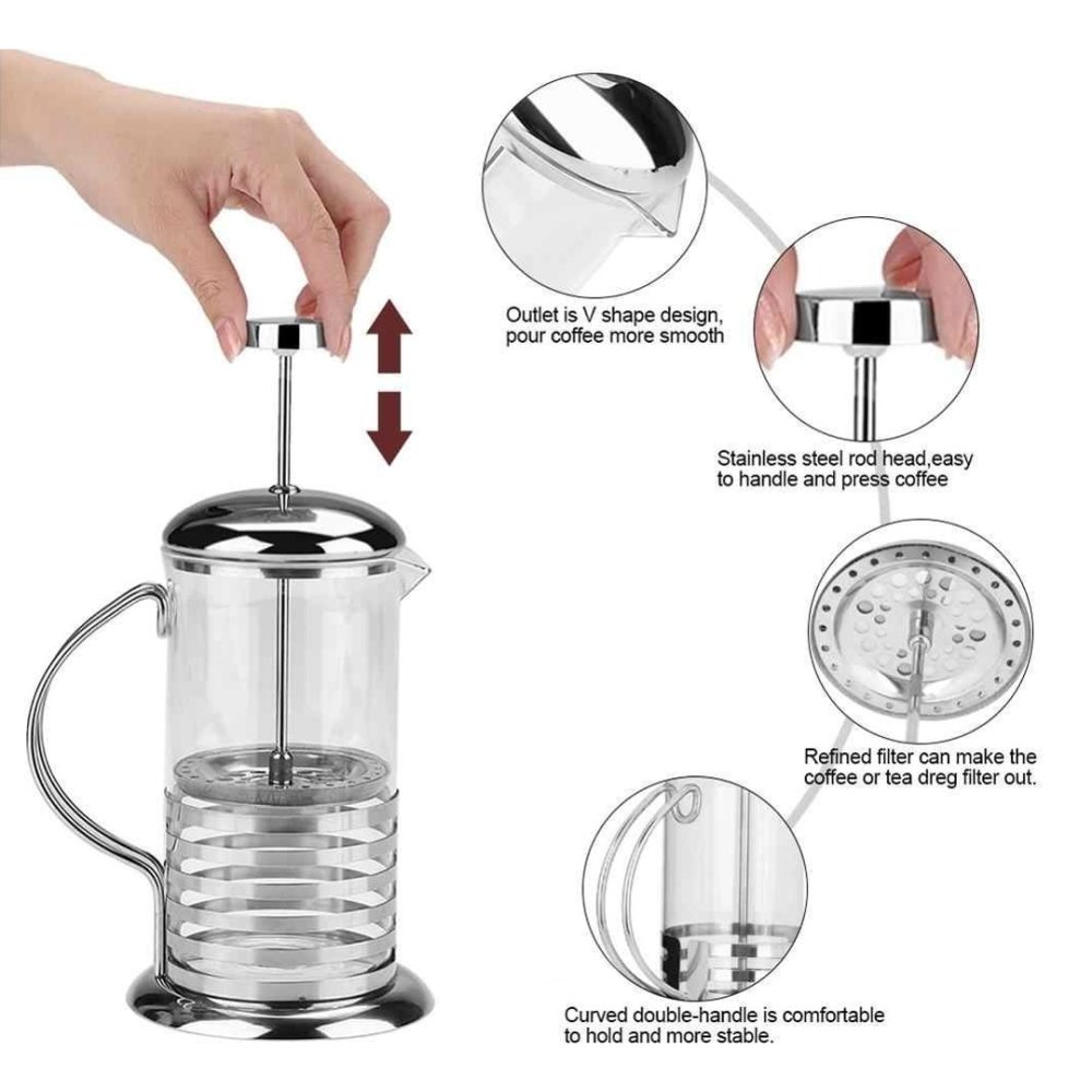 Cafetera francesa a presión de acero y vidrio con embolo - 800 ml