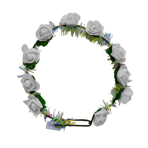 Corona vincha de flores blancas hippie hawaiana con luz led