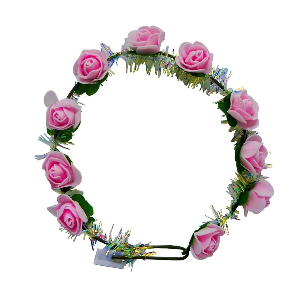 corona vincha flores rosas hippie hawaiana luz led 3