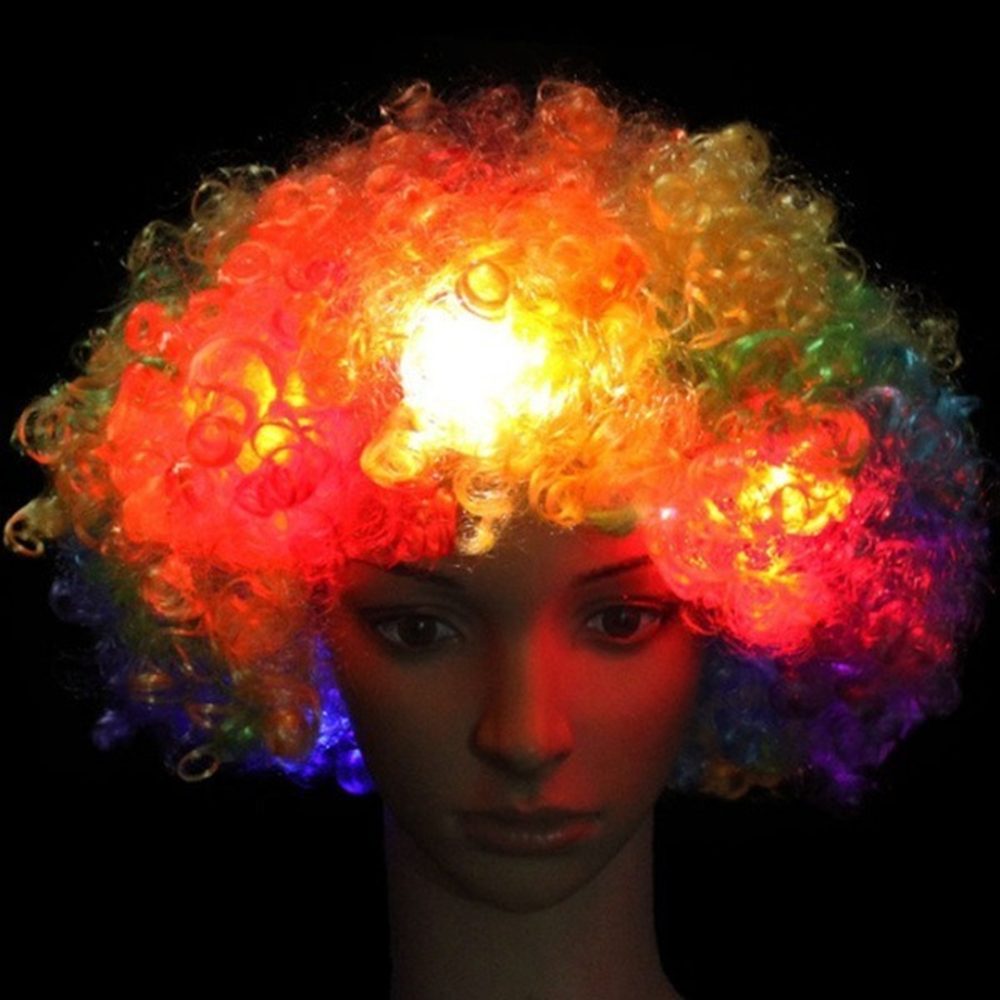 Peluca multicolor con luz led cotillón payaso afro