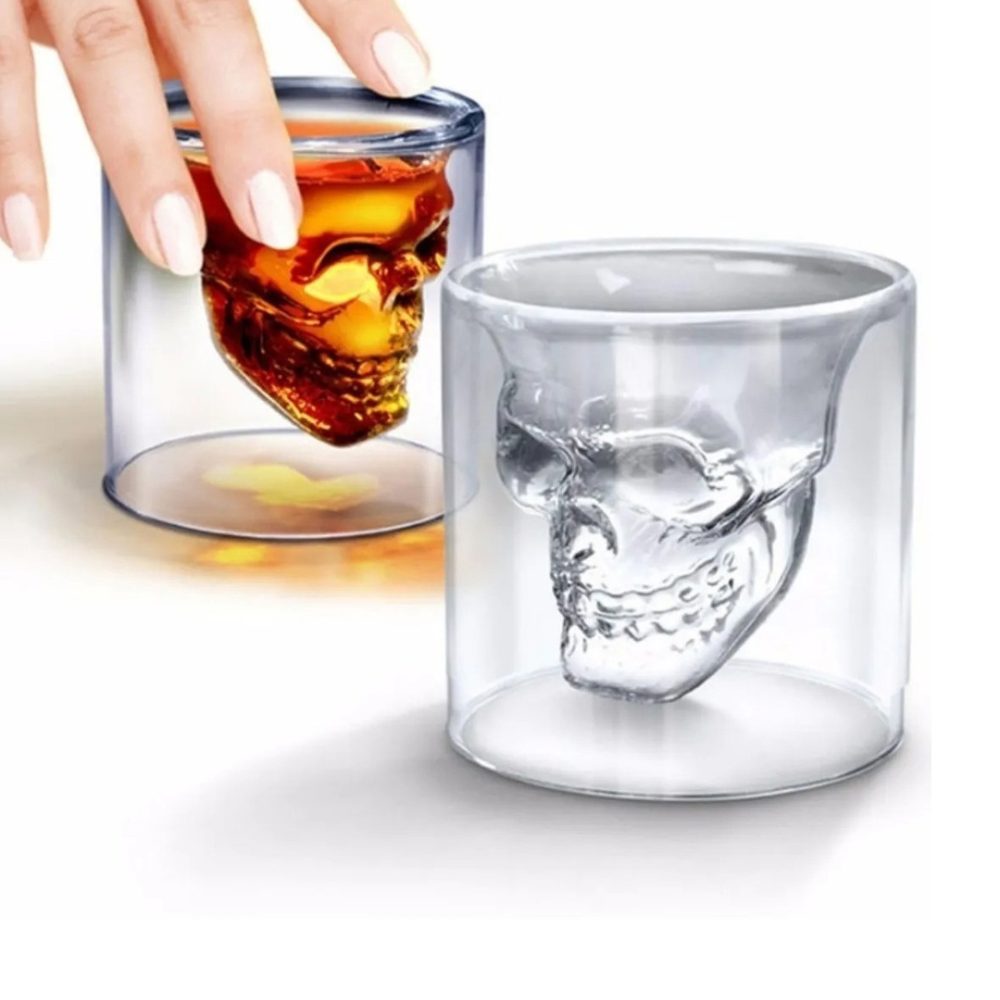 Vaso calavera 3D de cristal para whisky 75 ml
