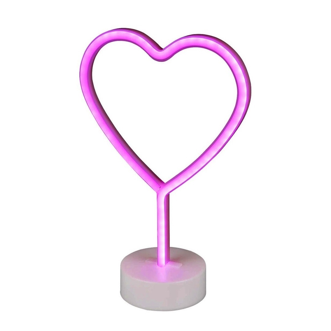 Lampara de neon velador con forma corazón con luz led y base