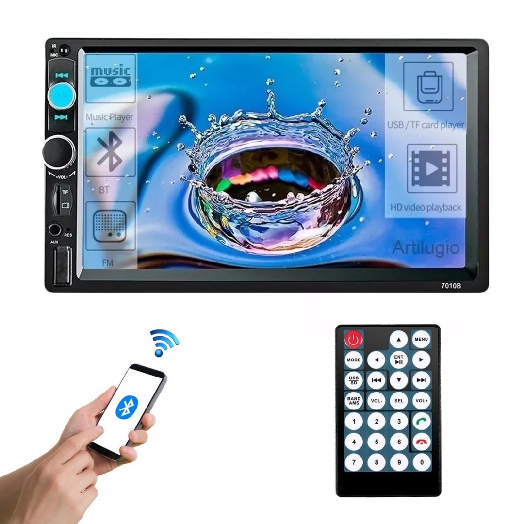 Estéreo con pantalla táctil de 7 pulgadas con control remoto, bluetooth Y USB