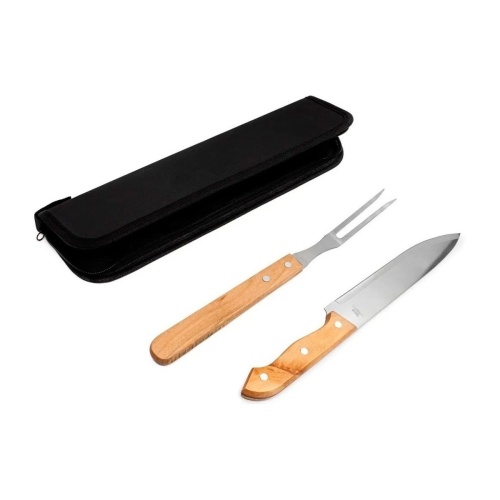 Kit parrillero con cuchillo, tenedor y estuche para asado