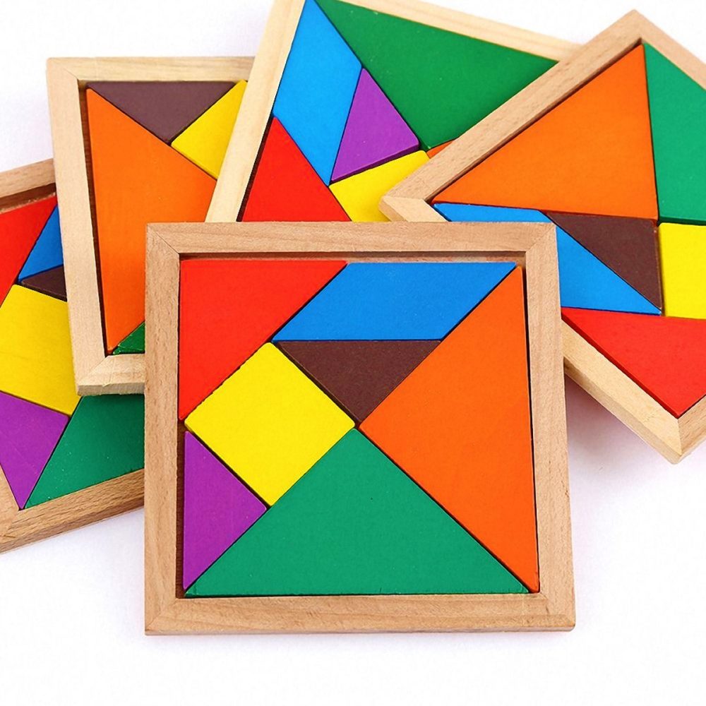 Rompecabezas Tangram didáctico de madera con 7 piezas