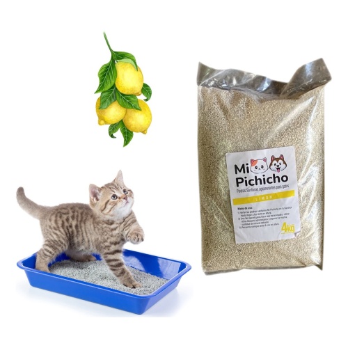 Piedritas sanitarias absorbentes aglomerantes para gatos limón 4 Kg