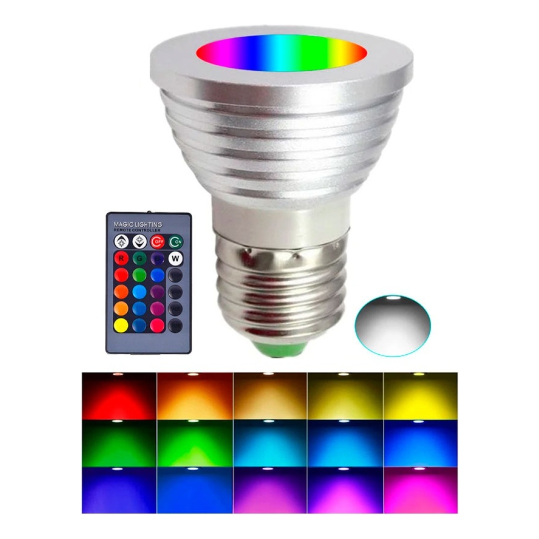 Lampara luz LED RGB 3w E27 con control 16 colores Cnw21067