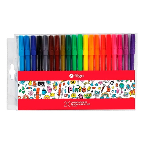 Caja X 20 marcadores fibras de colores filgo para dibujo colegio 328