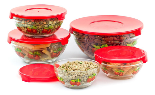 Set 5 Bowls De Vidrio Tapa Plástica Apilables Microondas - Imagen 4