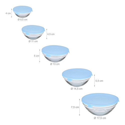 Set 5 Bowls De Vidrio Tapa Plástica Apilables Microondas - Imagen 17