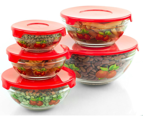 Set 5 Bowls De Vidrio Tapa Plástica Apilables Microondas - Imagen 2