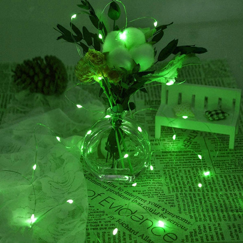 Pack X 10 Alambres Led Verdes 3 Mts A Pilas Guirnaldas Deco - Imagen 3