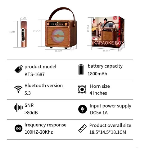 Parlante Portátil Karaoke Con Microfono Bt 10w Usb Kts-1687 - Image 9