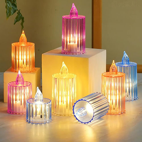Velas Led Transparentes Rayadas X 24 Souvenir Fiesta Eventos - Image 2