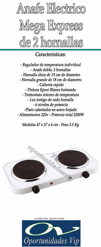 Anafe Electrico De 2 Hornallas De 2000w Mega Express 220v - Imagen 3