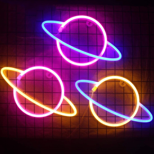 Cartel neón espacio planeta saturno A44 - Image 3