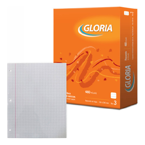 Repuesto Resma Gloria Numero 3 X 480 Hojas Cuadriculadas