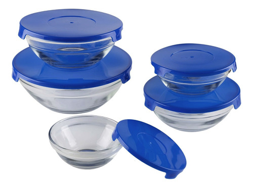 Set 5 Bowls De Vidrio Tapa Plástica Apilables Microondas - Imagen 7