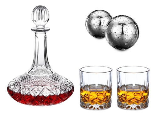 Combo botella decantadora 2 bolas hielo y 2 vasos
