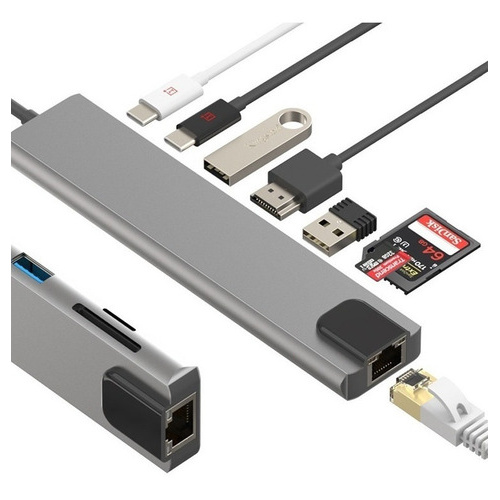 Adaptador Multipuerto Portátil Usb Tipo C Hub Hdmi 8 En 1
