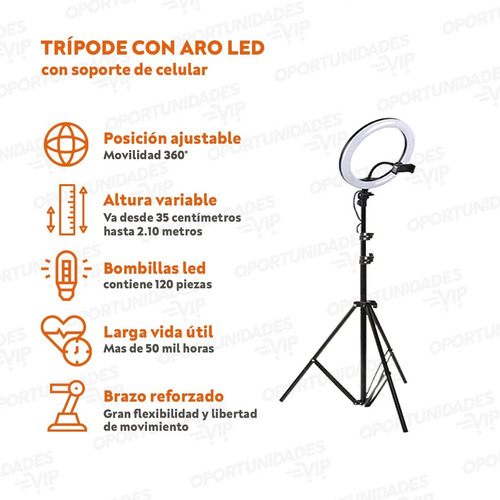 Aro led trípode 26 cm. con soporte celular - 2 metros - Image 4