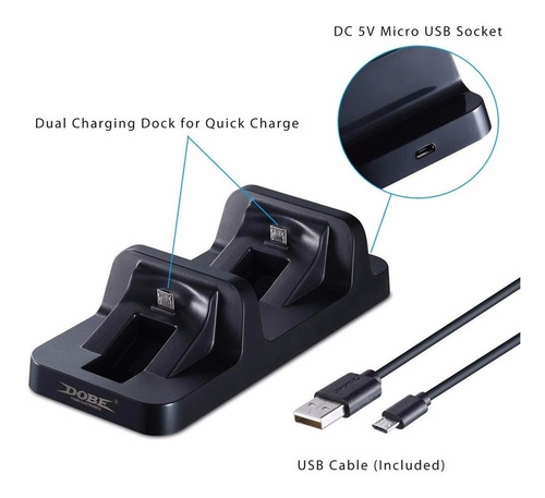 Base Cargador Horizontal Para Joystick Ps4 Con Cable Usb - Image 4