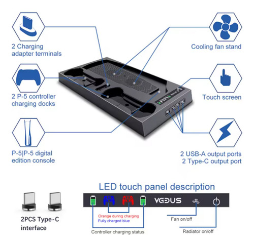 Base de carga consola y joystick PS5 con cooler Gp10 - Image 9