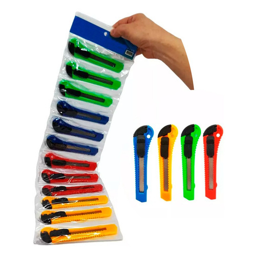 Cutter Trinchetas X12 Cortador Navaja Escolar Colores 12pc