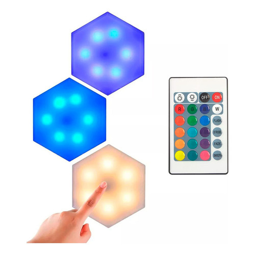 Luces Led Rgb Set X 3 Hexagonal Pared + Control Remoto 7096
