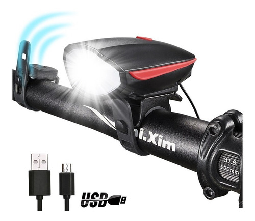 Luz Led Delantera Y Bocina Para Bicicleta Recargable Usb - Image 2