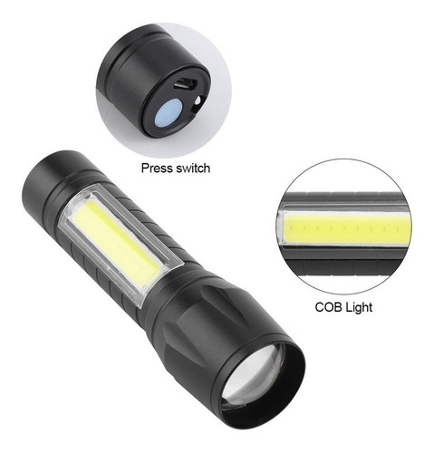 Mini linterna táctica de aluminio con zoom, led xpe y cob - Image 3