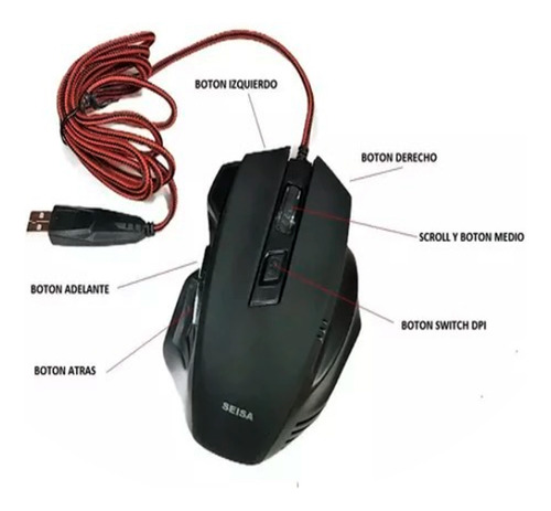 Mouse Gamer Óptico Con Cable Usb Rojo Reforzado Dn-c332 - Image 2