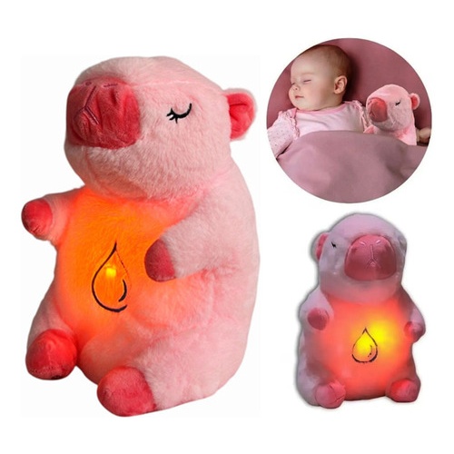 Peluche capibara rosa respira con luz y sonido