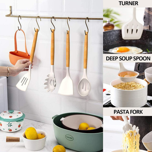 Set Utensilios Kit X12 Silicona De Cocina Mango Madera 90493 - Image 14