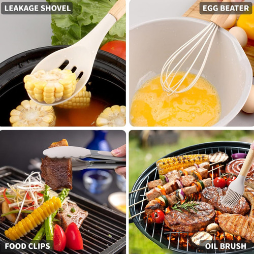 Set Utensilios Kit X12 Silicona De Cocina Mango Madera 90493 - Image 16