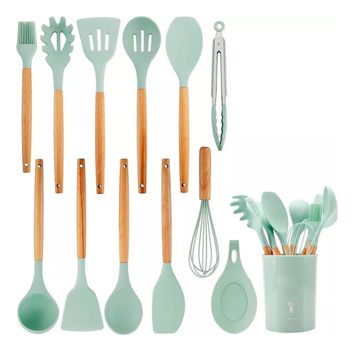 Set Utensilios Kit X12 Silicona De Cocina Mango Madera 90493 - Image 19