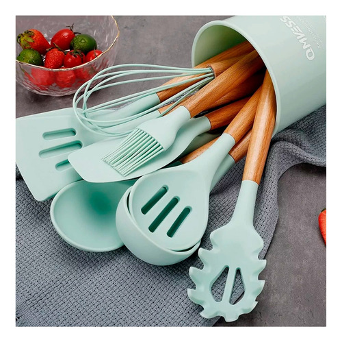 Set Utensilios Kit X12 Silicona De Cocina Mango Madera 90493 - Image 18