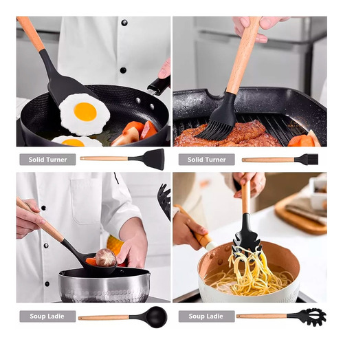 Set Utensilios Kit X12 Silicona De Cocina Mango Madera 90493 - Image 7