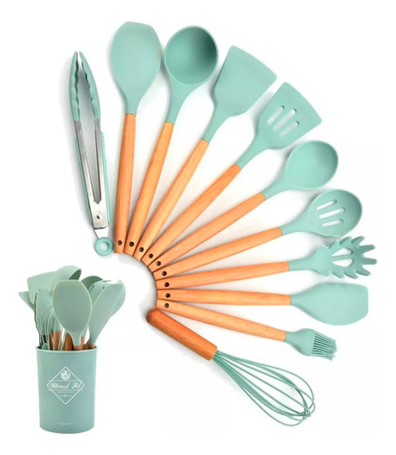 Set Utensilios Kit X12 Silicona De Cocina Mango Madera 90493 - Image 17