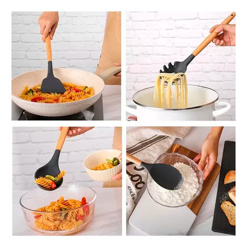 Set Utensilios Kit X12 Silicona De Cocina Mango Madera 90493 - Image 8
