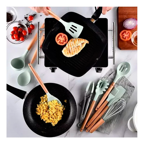 Set Utensilios Kit X12 Silicona De Cocina Mango Madera 90493 - Image 20